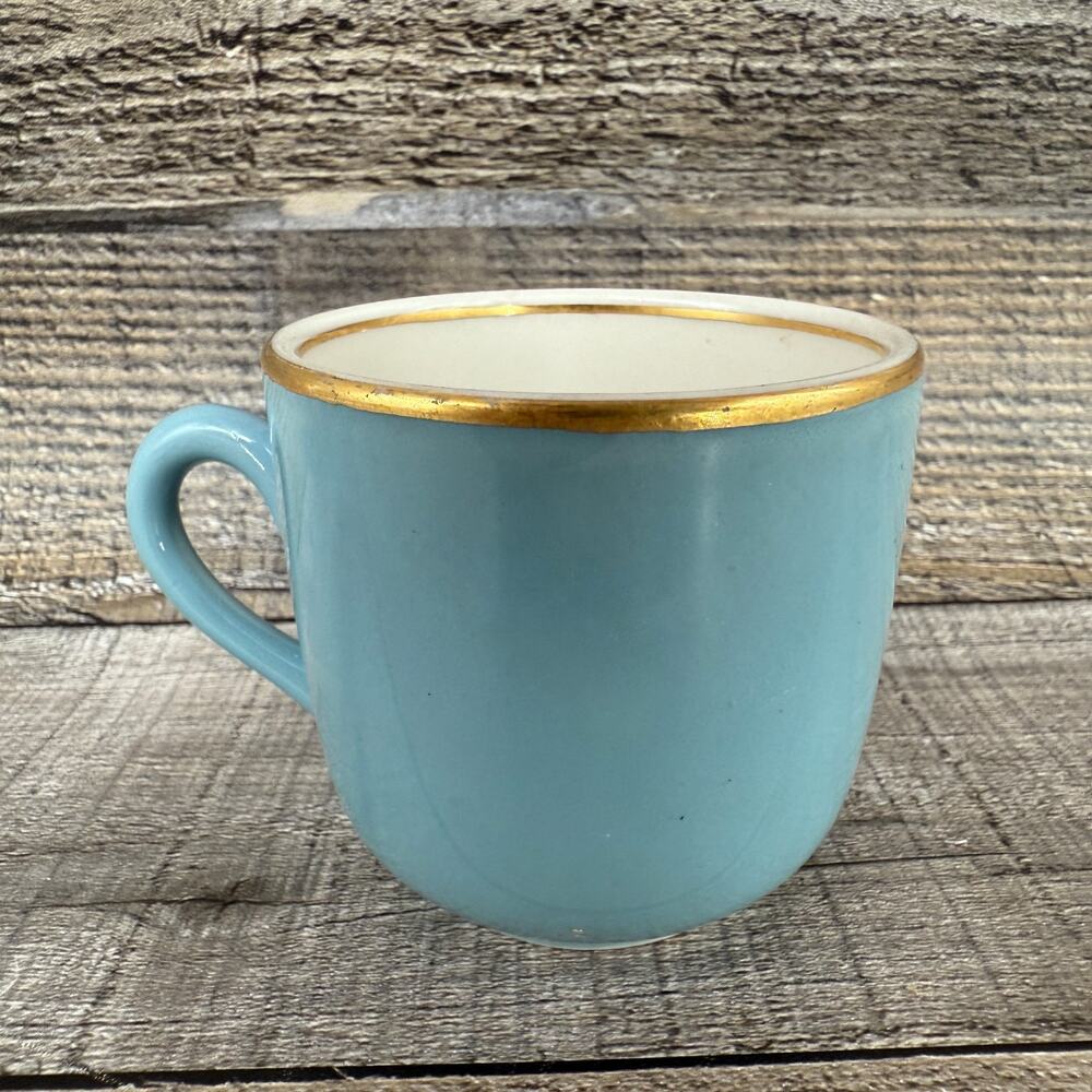 Vintage Mayer China Mini Mug Blue Gold Rim Drinking Espresso Cup